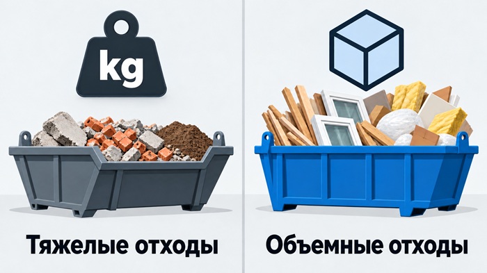 Размер контейнера выбирают не только по объему, но и по массе строительных отходов