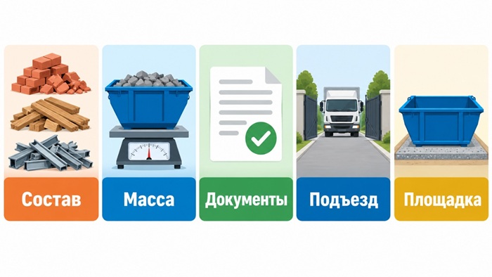 Перед подачей контейнера проверьте состав и массу отходов, документы перевозчика, подъезд и место установки.